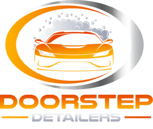 Doorstep Detailers logo stylized with mobile car wash with tagline luxury auto detailing delivered to you